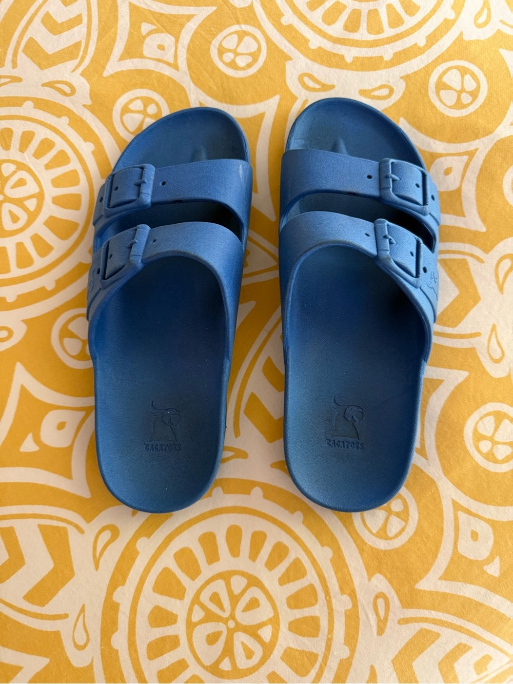 Blue Double-Buckle Slide Sandals